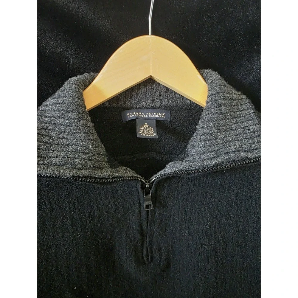 Vintage Banana Republic 1/4 zip Sweater Mens Size M Black Lambs Wool & Cashmere